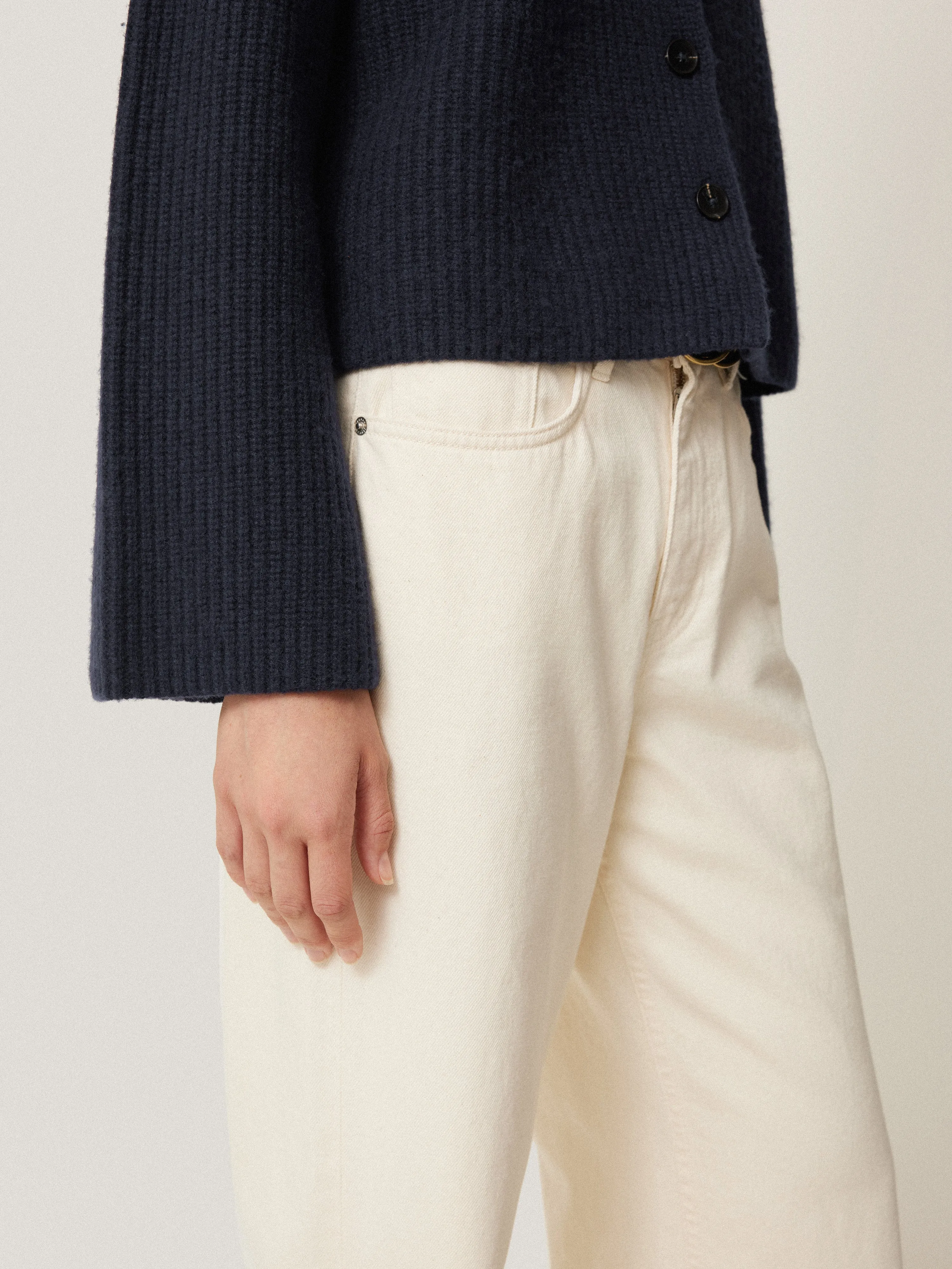 Wool Cashmere Blend Rib Cardigan | Navy