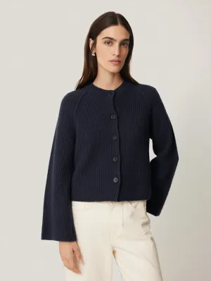 Wool Cashmere Blend Rib Cardigan | Navy