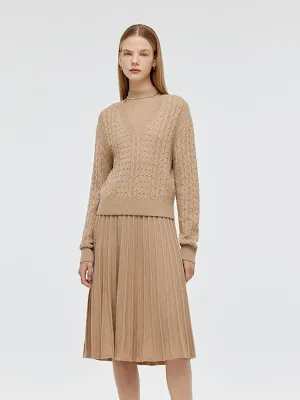 Wool V-Neck Women Sweater And Sleeveless Midi Dress Two-Piece Set